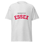 Unisex navy blue t-shirt featuring University of Essex logo printed across the front chest