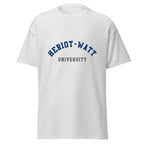 Unisex navy blue t-shirt featuring Heriot-Watt University logo printed across the front chest