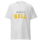 Unisex navy blue t-shirt featuring University of Hull logo printed across the front chest