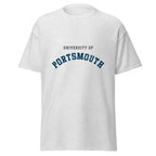 Unisex heather gray t-shirt featuring University of Portsmouth logo printed across the front chest