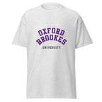 Unisex heather gray t-shirt featuring Oxford Brookes University logo printed across the front chest