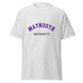 Unisex heather gray t-shirt featuring Maynooth University logo printed across the front chest