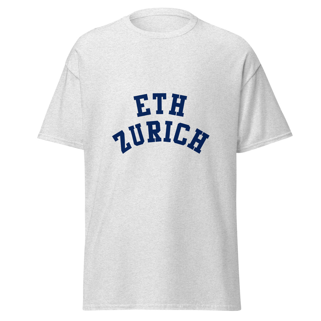 Unisex heather gray t-shirt featuring ETH Zurich logo printed across the front chest