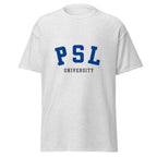 Unisex heather gray t-shirt featuring Université PSL logo printed across the front chest