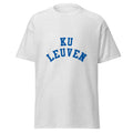 Unisex heather gray t-shirt featuring KU Leuven logo printed across the front chest