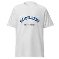 Unisex heather gray t-shirt featuring Heidelberg University logo printed across the front chest