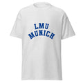 Unisex heather gray t-shirt featuring LMU Munich logo printed across the front chest