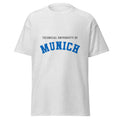 Unisex heather gray t-shirt featuring Technical University of Munich logo printed across the front chest