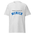 Unisex heather gray t-shirt featuring Technical University of Munich logo printed across the front chest