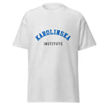 Unisex heather gray t-shirt featuring Karolinska Institute logo printed across the front chest