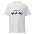 Unisex heather gray t-shirt featuring University of Helsinki logo printed across the front chest