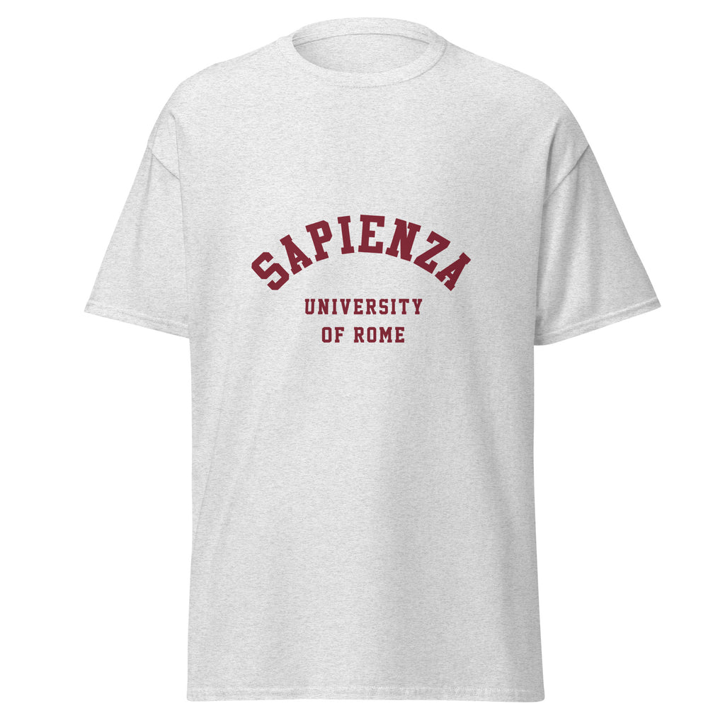 Unisex navy blue t-shirt featuring Sapienza University of Rome logo printed across the front chest