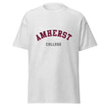 Unisex heather gray t-shirt featuring Amherst College logo printed across the front chest