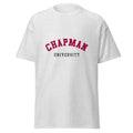Unisex navy blue t-shirt featuring Chapman University logo printed across the front chest