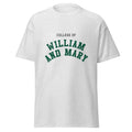 Unisex heather gray t-shirt featuring College of William & Mary logo printed across the front chest
