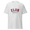 Unisex heather gray t-shirt featuring Elon University logo printed across the front chest