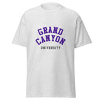 Unisex heather gray t-shirt featuring Grand Canyon University logo printed across the front chest