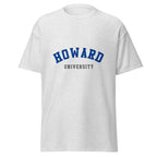 Unisex heather gray t-shirt featuring Howard University logo printed across the front chest