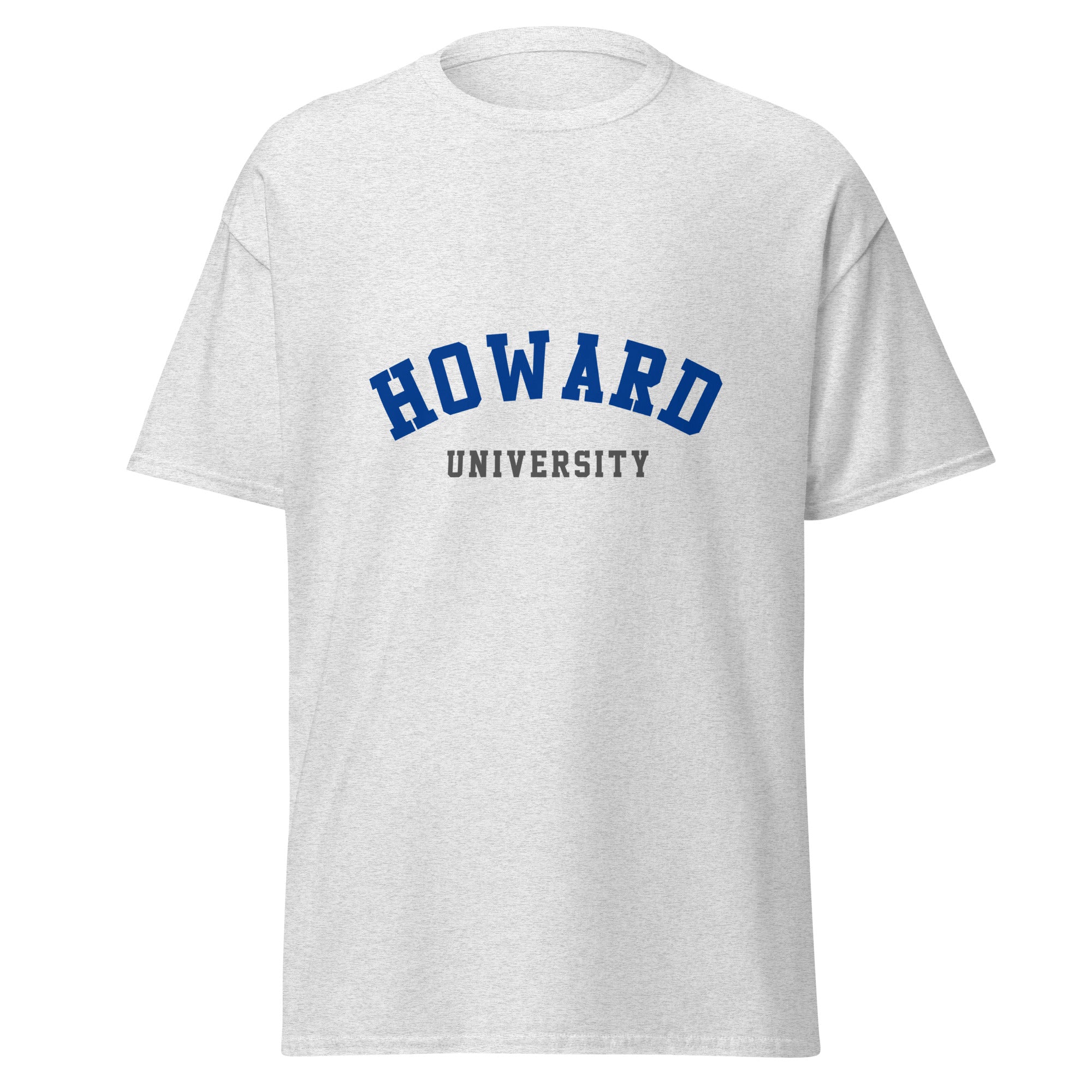 Unisex heather gray t-shirt featuring Howard University logo printed across the front chest
