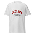 Unisex heather gray t-shirt featuring Indiana University Bloomington logo printed across the front chest