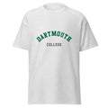 Unisex heather gray t-shirt featuring Dartmouth College logo printed across the front chest