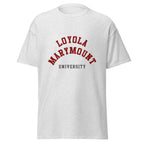 Unisex heather gray t-shirt featuring Loyola Marymount University logo printed across the front chest