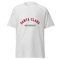 Unisex heather gray t-shirt featuring Santa Clara University logo printed across the front chest