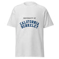 Unisex heather gray t-shirt featuring UC Berkeley logo printed across the front chest