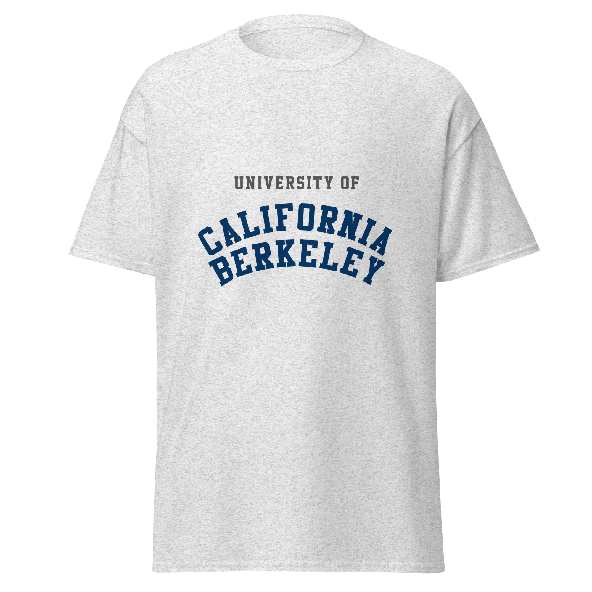 Unisex heather gray t-shirt featuring UC Berkeley logo printed across the front chest