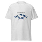 Unisex heather gray t-shirt featuring UC Davis logo printed across the front chest