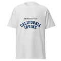 Unisex heather gray t-shirt featuring UC Irvine logo printed across the front chest