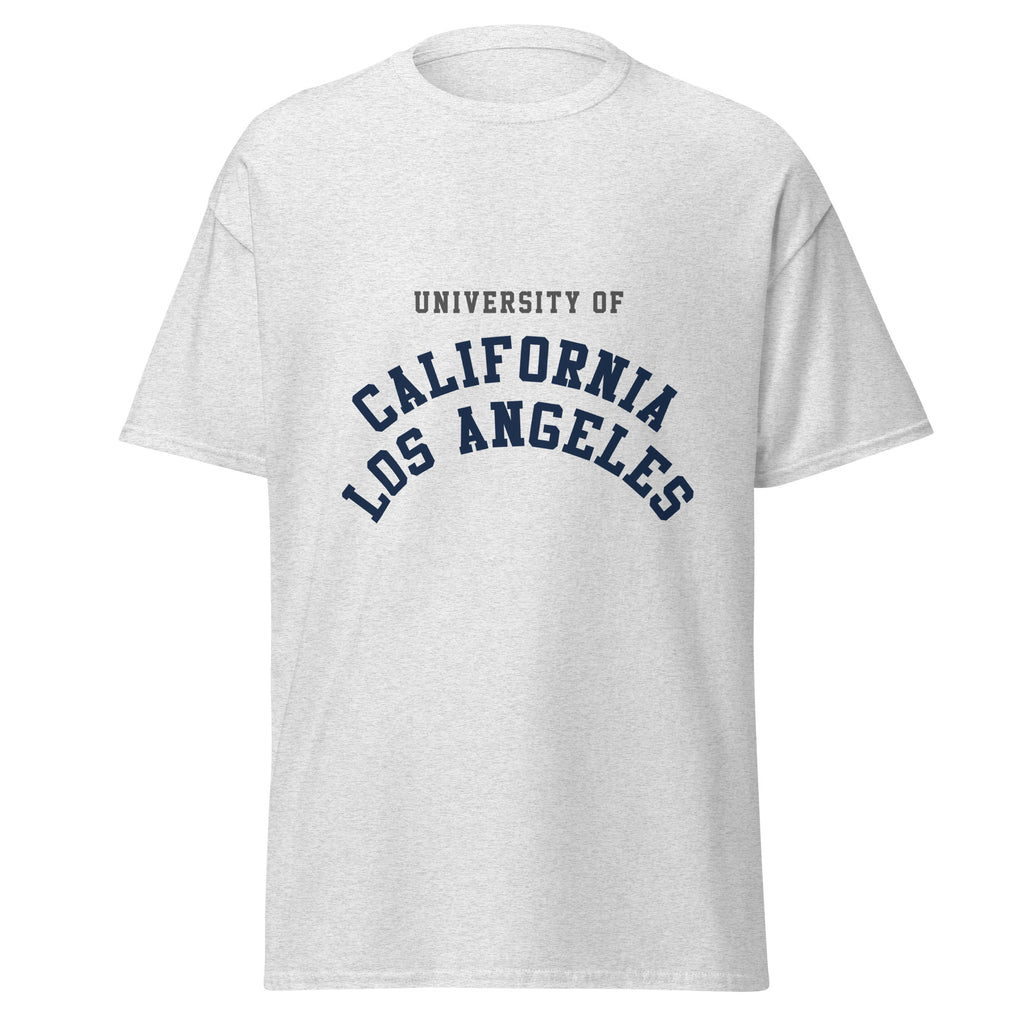 Unisex heather gray t-shirt featuring UCLA logo printed across the front chest