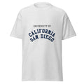 Unisex heather gray t-shirt featuring UC San Diego logo printed across the front chest