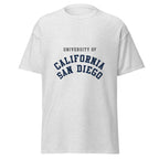 Unisex heather gray t-shirt featuring UC San Diego logo printed across the front chest