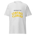 Unisex heather gray t-shirt featuring University of Central Florida logo printed across the front chest