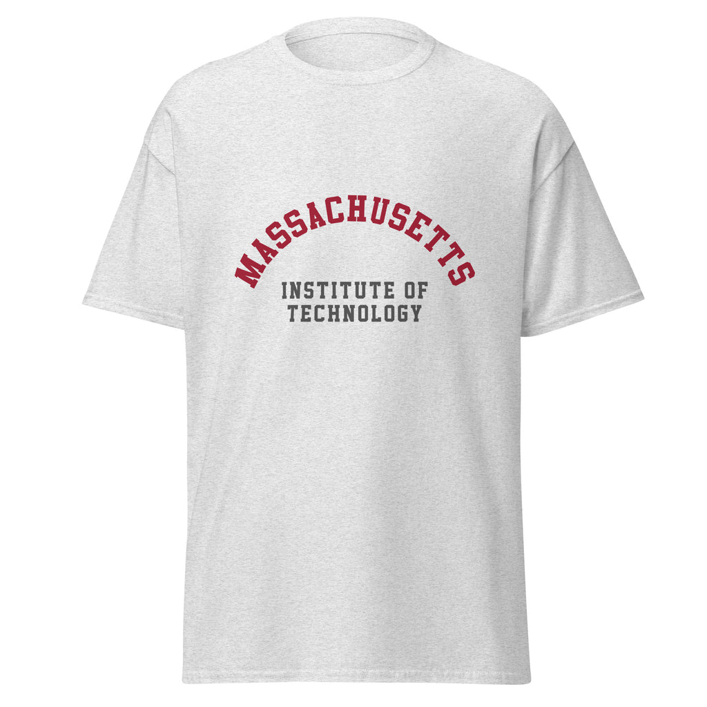 Unisex heather gray t-shirt featuring MIT logo printed across the front chest