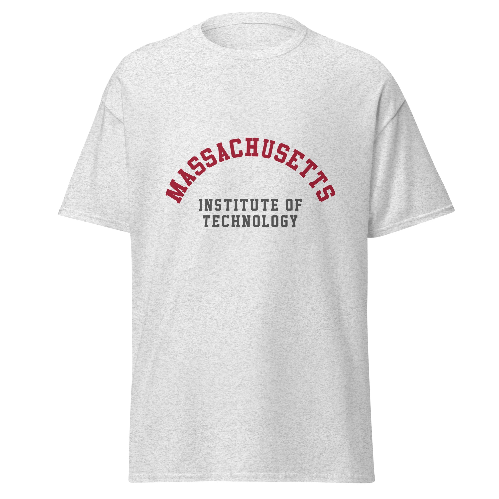 Unisex heather gray t-shirt featuring MIT logo printed across the front chest