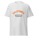 Unisex heather gray t-shirt featuring Caltech logo printed across the front chest