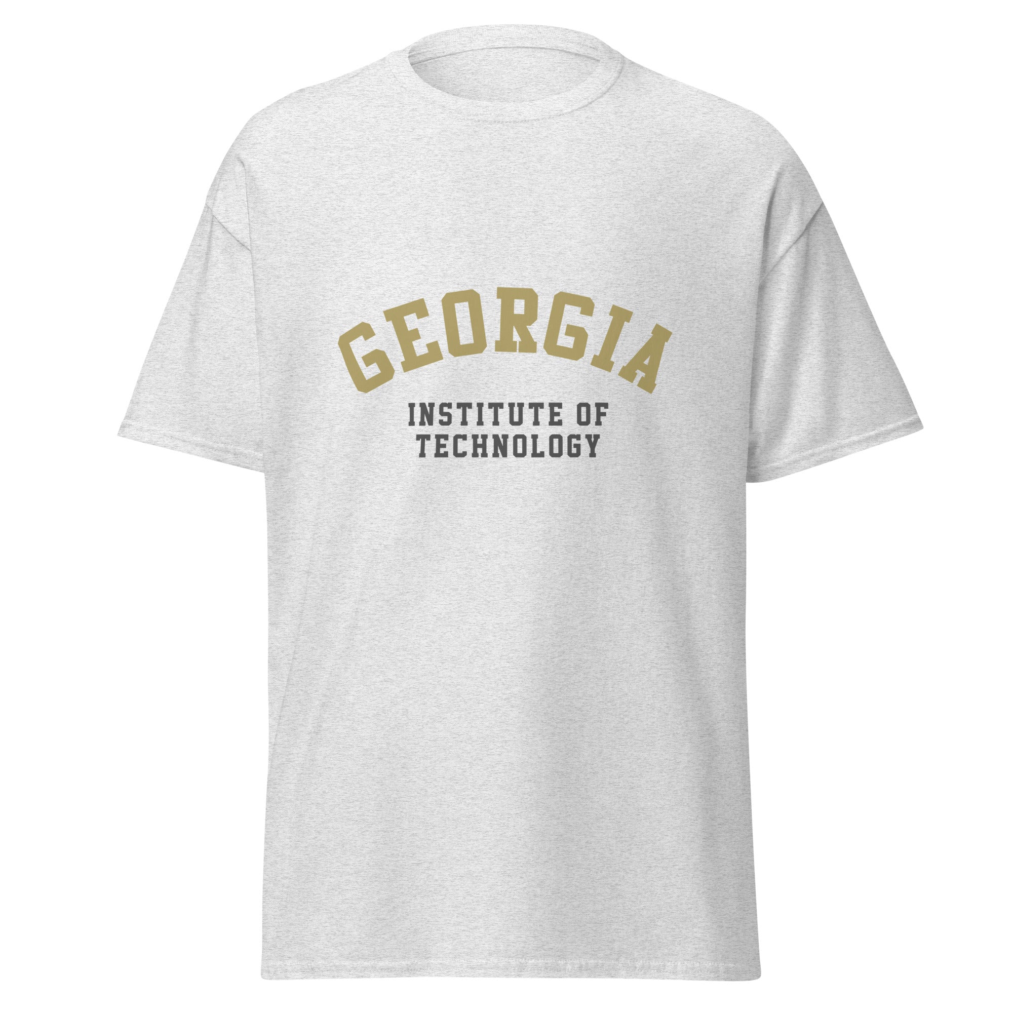Unisex heather gray t-shirt featuring Georgia Tech logo printed across the front chest