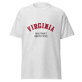 Unisex heather gray t-shirt featuring Virginia Military Institute logo printed across the front chest