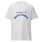 Unisex heather gray t-shirt featuring University of North Georgia logo printed across the front chest