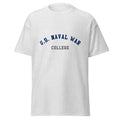 Unisex heather gray t-shirt featuring US Naval War College logo printed across the front chest