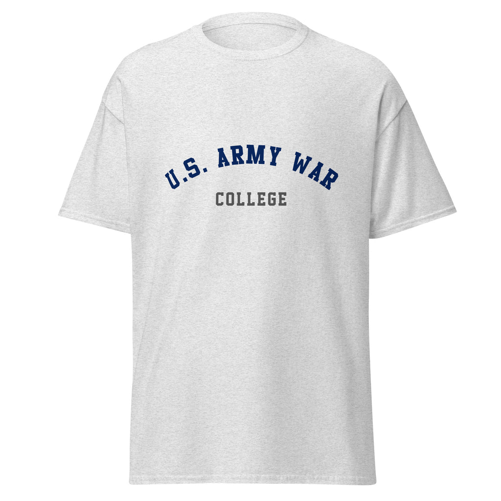Unisex heather gray t-shirt featuring US Army War College logo printed across the front chest