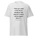 Unisex black t-shirt with Proverbs 22:6 Bible verse printed across the chest
