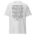 Unisex heather gray t-shirt with Matthew 28:19-20 Bible verse printed across the chest