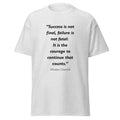 Unisex heather gray t-shirt featuring Winston Churchill Success and Failure quote typography printed across the front chest