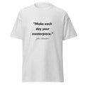 Unisex black t-shirt featuring John Wooden Masterpiece quote typography printed across the front chest