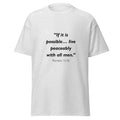 Unisex heather gray t-shirt with Romans 12:18 Bible verse printed across the chest