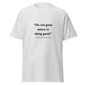 Unisex black t-shirt with 2 Thessalonians 3:13 Bible verse printed across the chest