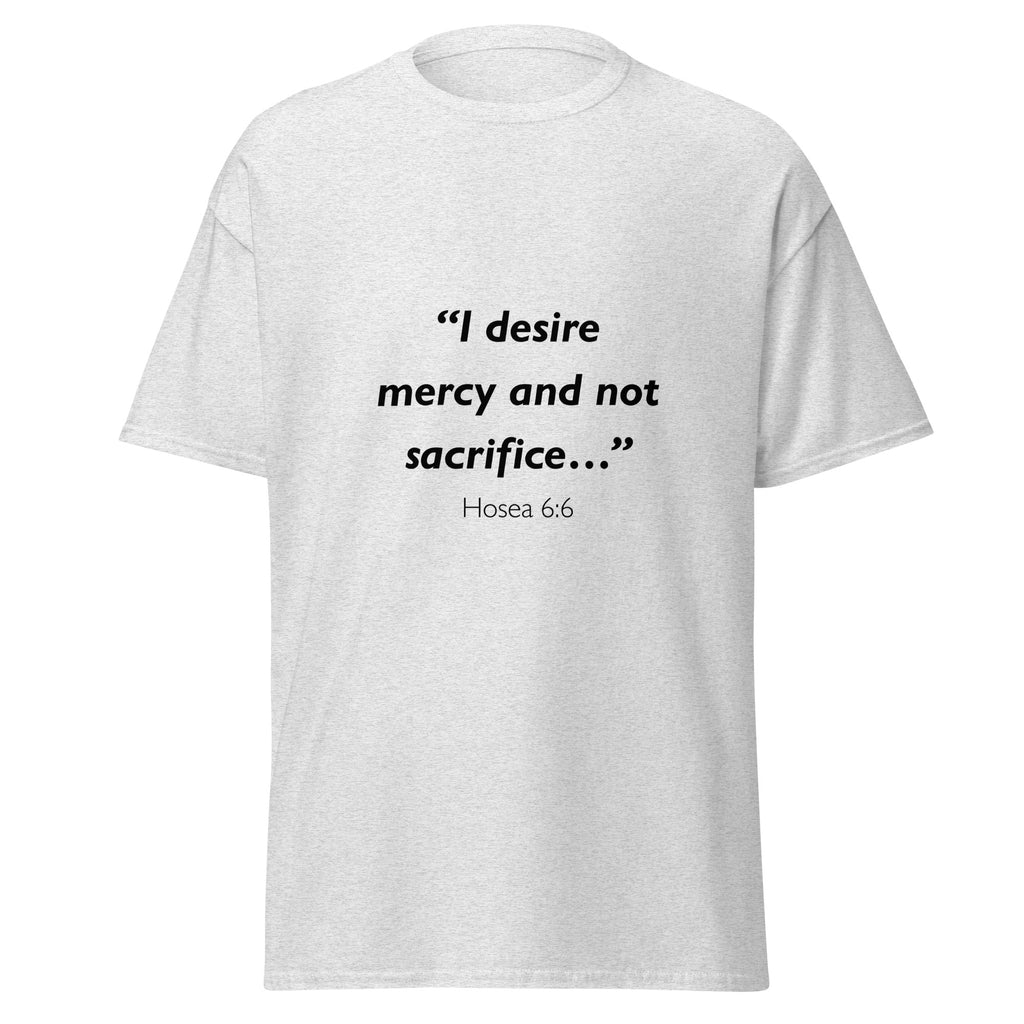 Unisex black t-shirt with Hosea 6:6 Bible verse printed across the chest